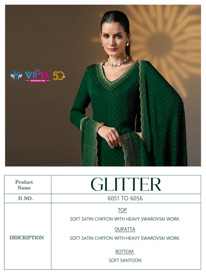 Vipul Glitter 6052 Satin Designer Salwar Kameez Wholesale Price In Surat